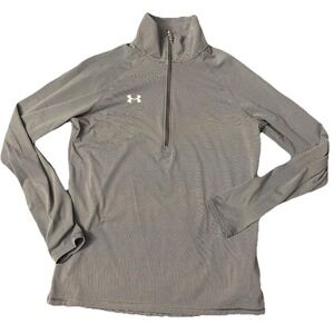 Under Armour UA Womens Quarter Zip Pullover Grey Stripes Heatgear Medium JBHS